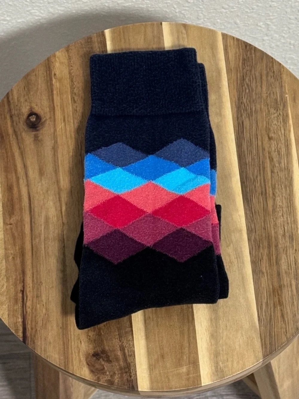 Happy Socks Unisex Colorful Argyle Crew Socks OSFM Multi-Color Blue Red Black